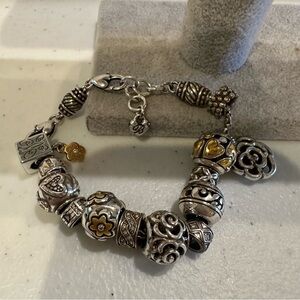 Brighton Barrel Slide Bracelet w/ 13 charms: Mariposa butterfly, hearts, flowers